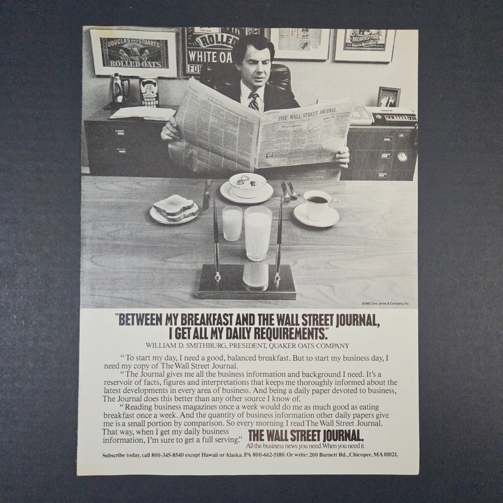 1982 Wall Street Journal Vintage Print Ad William Smithburg Quaker Oats Chicopee